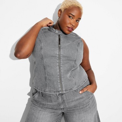 Women's Zip-Up Denim Moto Vest - Wild Fable™