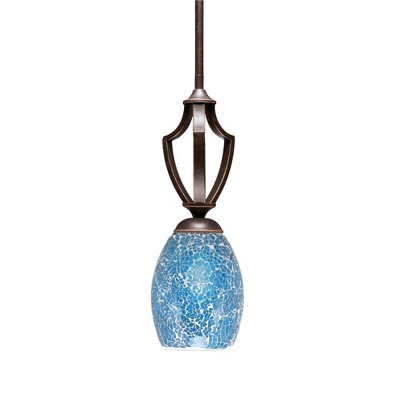 Toltec Lighting Zilo 1 - Light Pendant in  Dark Granite with 5" Turquoise Fusion Shade