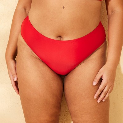 Women's Mid-Rise High Leg Cheeky Bikini Bottom - Wild Fable™ Red