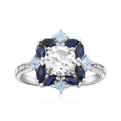 Ross-Simons 1.78 ct. t.w. White and Blue Topaz and .80 ct. t.w. Sapphire Ring in Sterling Silver