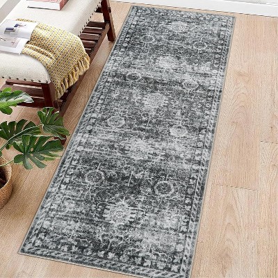 GustoWave Vintage Boho Various Sizes Washbale Floor Cover Area Rug for Bedroom, Living Room, Black + Grey