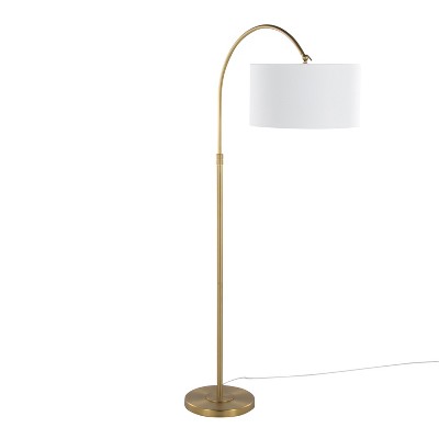 Salon Reader 63" Contemporary Metal Floor Lamp in Gold Metal with White Linen Shade from Grandview Gallery by LumiSource