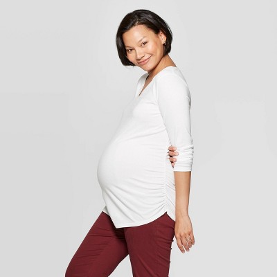 Long Sleeve V-Neck Side Shirred Maternity T-Shirt - Isabel Maternity by Ingrid & Isabel™