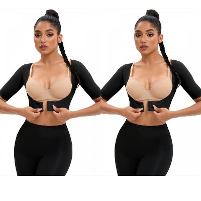 INSPIRE CHIC 2 Pcs Women's Front Hooks Closure Bust Slimming Tops Compression Sleeves Body Shapers