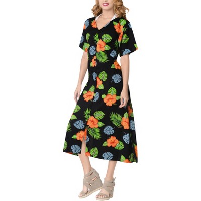 HAPPY BAY Women's Beachwear Swimsuit Coverups for Women Summer Cover Ups for Swimwear Women Button Up Beach Dress Night T Shirt L-XL Black Floral