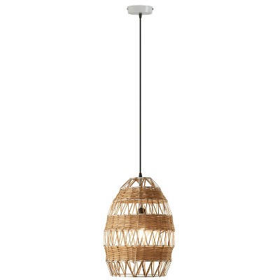 12.75" Alyssa Rattan and Metal Pendant Ceiling Light - River of Goods: UL Listed, Adjustable Height, Dome-Shaped Shade