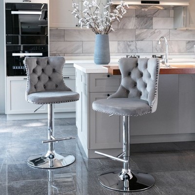 Swivel Velvet Barstools, Modern Upholstered Chrome base Bar Stools with Backs Comfortable Tufted for Home Pub and Kitchen Island-Set of 2