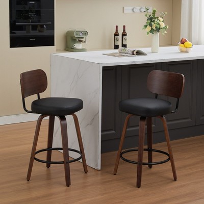 FONTOI 2PCS Swivel Upholstered Barstools, Counter Height Bar Chairs, Island Stools for Kitchen Counter, Black, 16.93"*35.43"*22.04"
