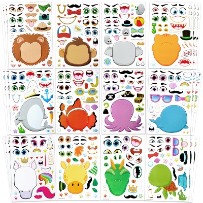 Joyfy 36 PCS 9x6 Inch Make-a-Face Sticker Sheets for Kids - Mix & Match Safari, Sea, and Fantasy Animal Faces - Kids Crafts Party Favors Goodie Bags
