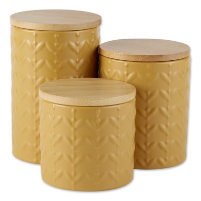 Design Imports Honey Gold Matte Retro Vine Texture Ceramic Canister Set/3