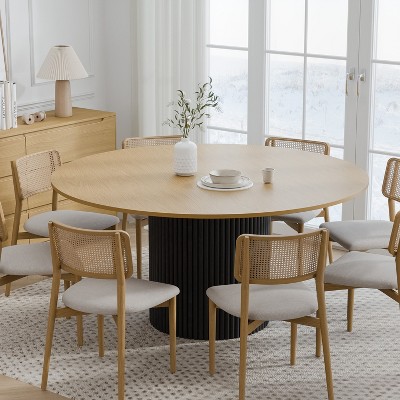 PexFix 60" Solid Wood Round Dining Table Kitchen Table for 6-8 with Tabletop & Concave Cylinder Legs for Living/Dining Room Coffee Office Natural