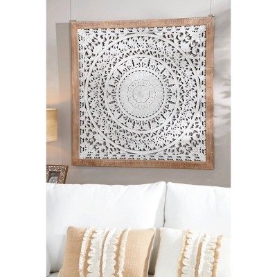 Wooden Floral Intricately Carved Mandala Wall Decor White - Olivia & May: Vintage Style, Botanical Art, MDF