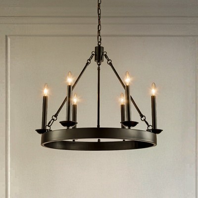 ALOADECOR Modern Farmhouse Black Candelabra Chandelier Round Rustic Industrial Candle Pendant Lighting For Living Room and Dining Room