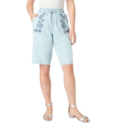 Roaman's Embroidered Chambray Bermuda Shorts