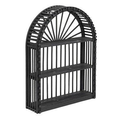 Storied Home Arched Bamboo and Wood Wall Shelf, Black