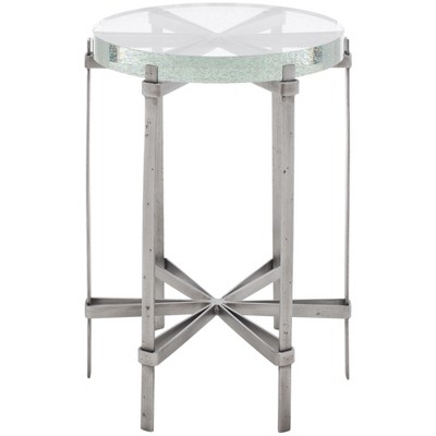 Evyanna Round Bubble Glass Accent Table - AMH8347A - Silver/Clear - Safavieh Couture