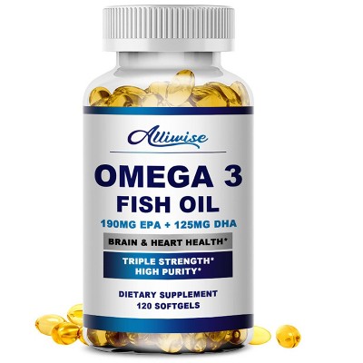 Alliwise High Strength Omega-3 Fish Oil - Heart, Brain, Joint Support - 1000mg Per Serving - 120 Softgels