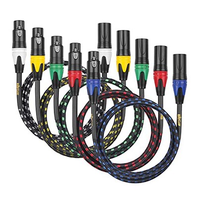 Clef Audio Labs XLR Male to XLR Female, Black Zinc Alloy Shell/5 Color Braided - 3FT -5PK