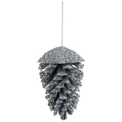 Northlight Glitter and Sequin Pine Cone Christmas Ornament - 5" - Silver