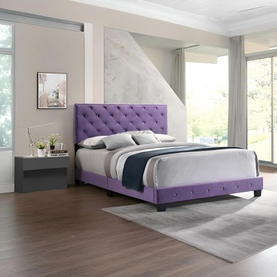 TiramisuBest Purple Velvet Queen Bed, 64x83x48 inches, 56 lbs