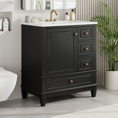 30"W Bathroom Vanity with Sink, Bathroom Cabinet with 3 Drawers, Door Shelf and Soft Closing Door -ModernLuxe