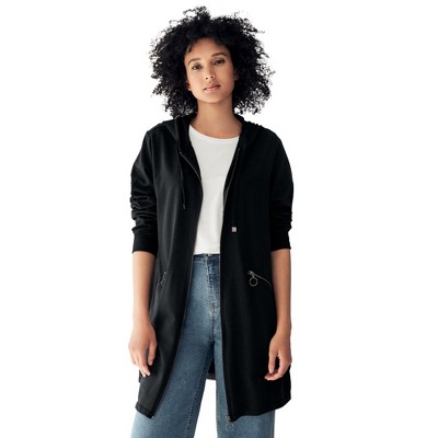 ellos French Terry Zip-Front Hoodie With Zip Pockets