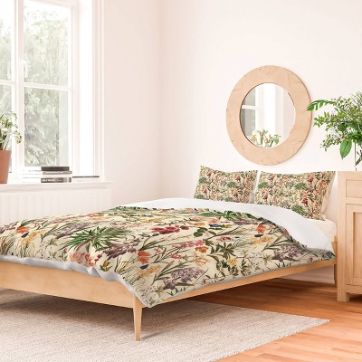 Deny Designs Full/Queen Burcu Korkmazyurek Secret Garden Duvet Cover and Pillow Sham Set Cream: Woven Polyester, 300 Thread Count