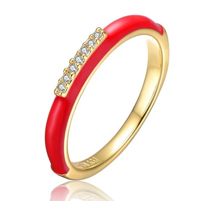 Guili Young Adults/Teens 14k Yellow Gold Plated with Cubic Zirconia Enamel Slim Stacking Band Ring