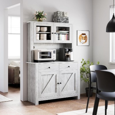 Kitchen Pantry Cabinet with Microwave Stand, Freestanding Hutch Cabinet with Buffet Cupboard, Tall Kitchen Cabinets with Adjustable Shelves