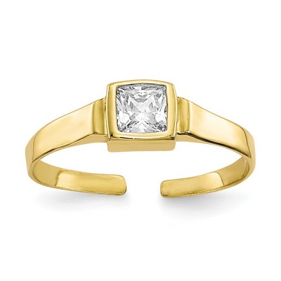 Black Bow Jewelry Square Cubic Zirconia Solitaire Toe Ring in 10 Karat Yellow Gold