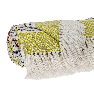 HomeRoots Burnt Orange Woven Cotton Striped Throw Blanket