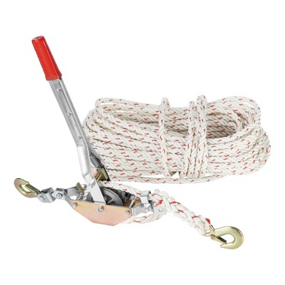 VEVOR Rope Puller, 3/4 Ton (1,653 lbs) Pulling Capacity, with 100' of 0.6" dia. Rope, 2 Hook, Come Along Winch, Heavy Duty Ratchet Power Puller Tool