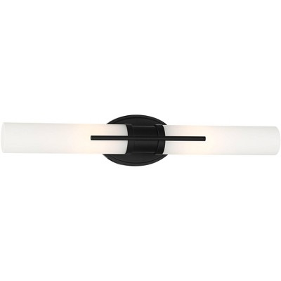 Possini Euro Design Abron Industrial Modern Wall Light Black Hardwire 24" Light Bar LED Fixture Frosted Glass for Bedroom Bathroom Vanity Living Room