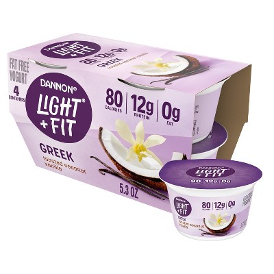 Light + Fit Nonfat Gluten-Free Toasted Coconut Vanilla Greek Yogurt - 12g Protein 4ct/5.3oz Cups