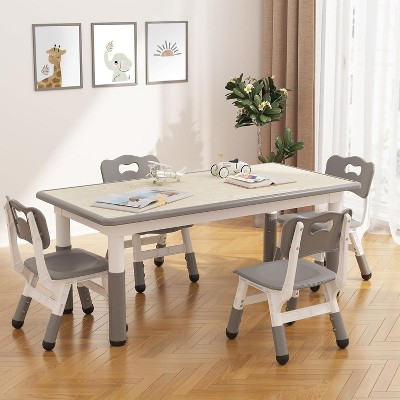 Kids Table and 4 Chair Set, Height Adjustable Toddler Table Chair Sets, Non Slip Rubber Mats, Child Furniture