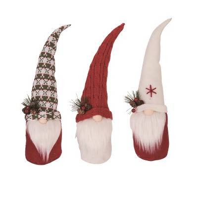 Transpac Large Foam Fabric Gnome with Greenery Set of 3 Christmas Home Decorations Decorative Objects