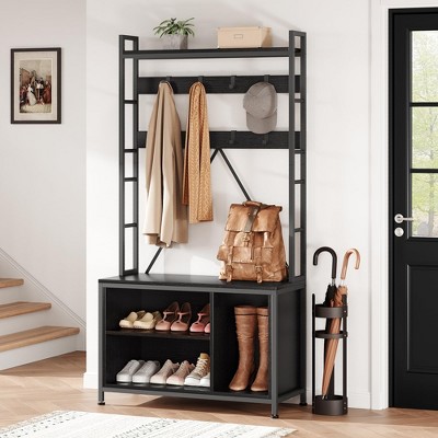 Hall Tree with Bench and Storage, 3-In-1 Entryway Coat Rack & Shoe Bench Organizer for Hallway