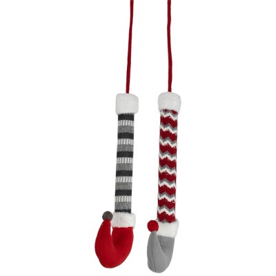 Northlight Set of 2 Gray and Red Plush Elf Leg Christmas Picks 30"