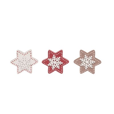 Transpac Winter White Red Gold Wood Tabletop Figurines Set of 3 Christmas Decorations 5.91H Decorative Objects