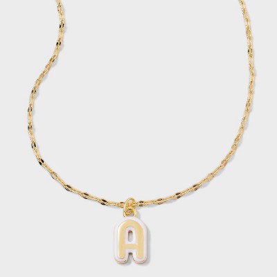 14K Gold Dipped Enamel Initial Pendant Necklace - A New Day™ Gold/White