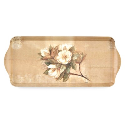 Pimpernel Sugar Magnolia Sandwich Tray - Rectangular Melamine Snack Tray with Blooming Floral Design, Pink & Green Tones - Dishwasher Safe