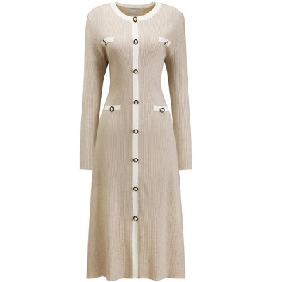 INSPIRE CHIC Women's Knit Long Sleeve Contrast Color Midi Sweater Dress
