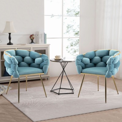 Velvet Living Room Accent Armchairs Set of 2, Modern Tufted Barrel Chairs with Gold Metal Legs, Upholstered Vanity Chairs with Back – Cuddlewood