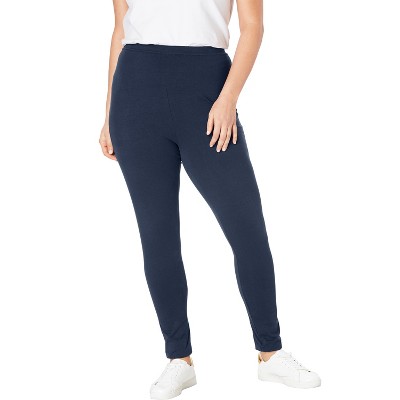 Woman Within Petite Stretch-Cotton Knit Pull-On Leggings