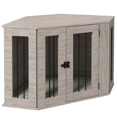 PawHut Conner Dog Crate Furniture, End Table Dog Kennel Furniture with Cushion, Pet Crate for Dog Indoor Use, Walnut Brown