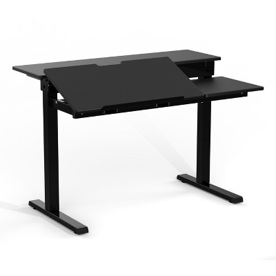 Stand Up Desk Store 40" Manual Adjustable Height Split Level Drafting Table Ergonomic Desk with Monitor Shelf (Black/Black)