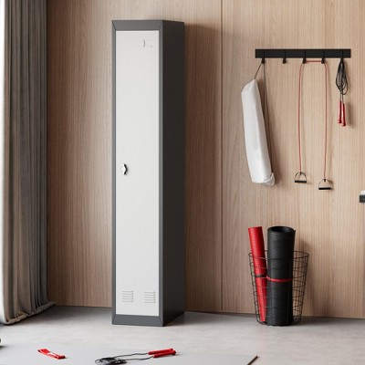 Garvee Metal Storage Locker Cabinet with Doors and Shelves, Lockable, Heavy-Duty Steel, Grey & Black