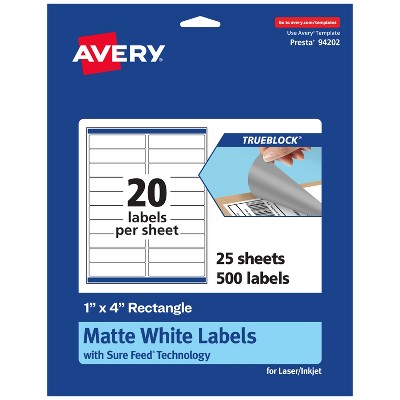 Avery TrueBlock Matte White Paper Labels,  1" x 4" Rectangle