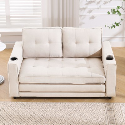 NicBex 3-in-1 Upholstered Convertible Sleeper Chair,Modern Pull-out Sofa Bed with Cup Holder Design,Couches with Side Pockets for Living Room