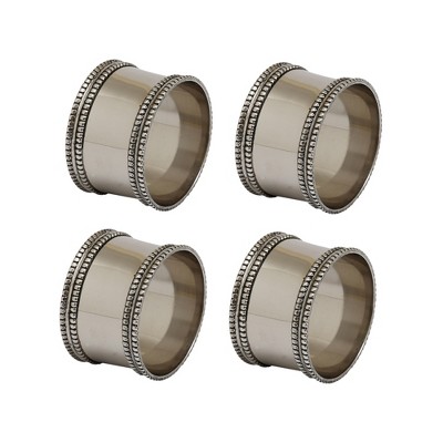 Design Imports Antique Band Napkin Ring Set/4, Silver
